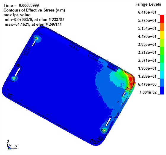 手机跌落后盖有效应力分析数据